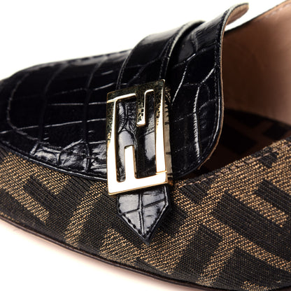 Fendi Jacquard Calfskin FF Tortoise Promenade Slingback Loafer Pumps 38 Tobacco 9 of 9