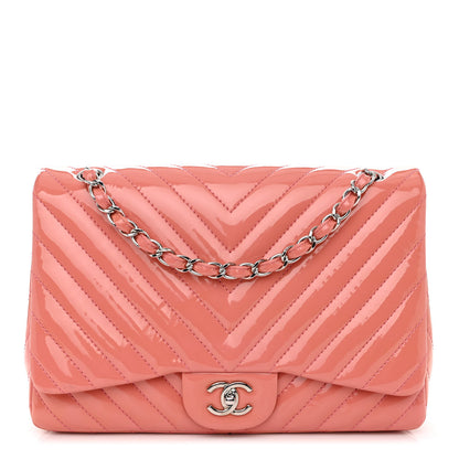 Chanel Patent Chevron Quilted Jumbo Double Flap Light Pink 1 of 11