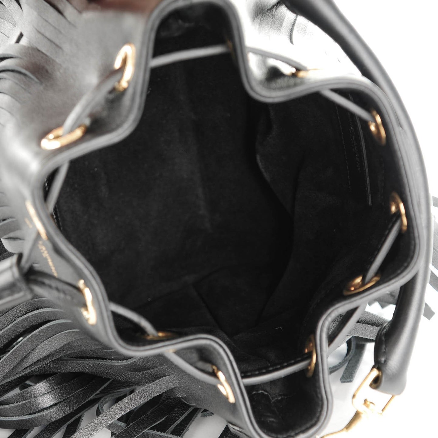 Calfskin Small Emmanuelle Fringe Bucket Bag Black
