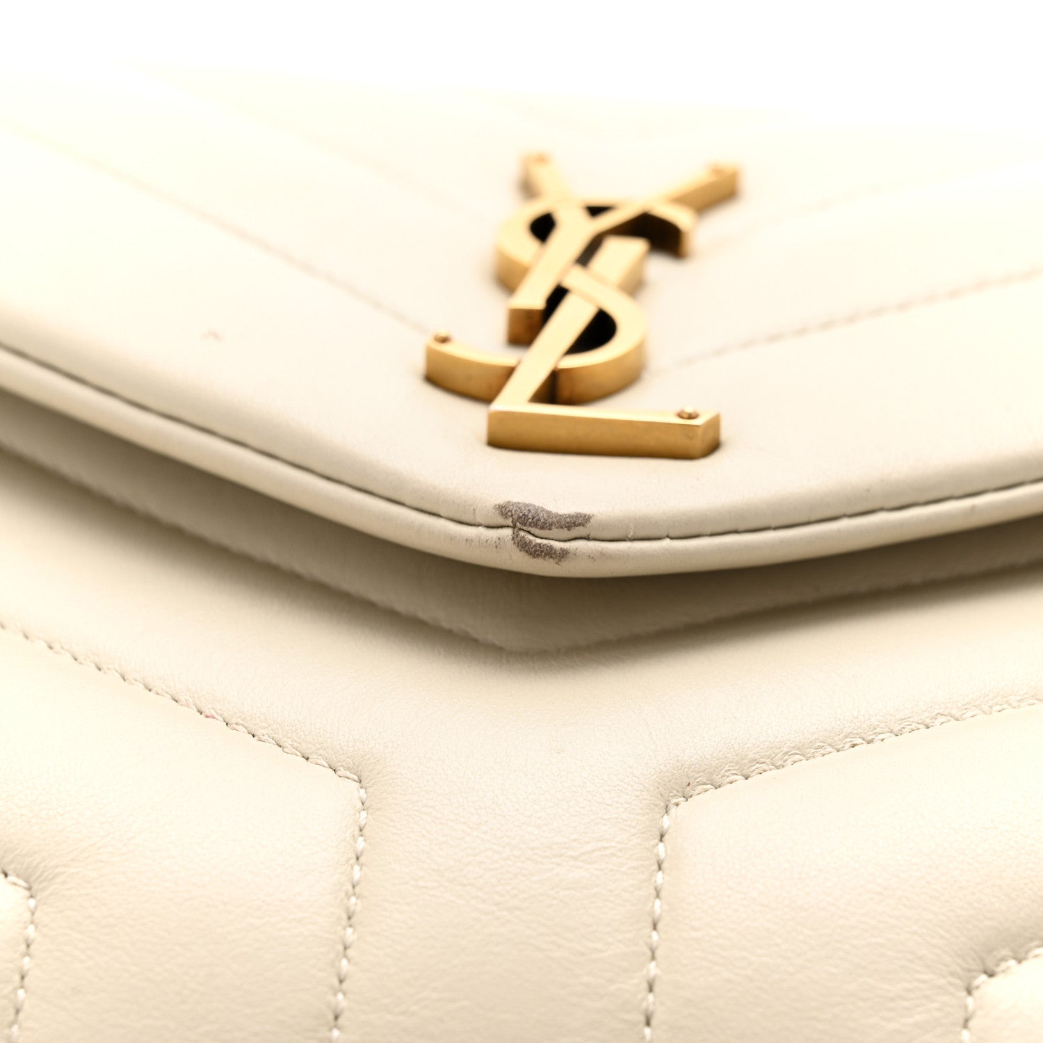 Saint Laurent Calfskin Y Quilted Monogram Small Loulou Chain Satchel Blanc Vintage 14 of 19