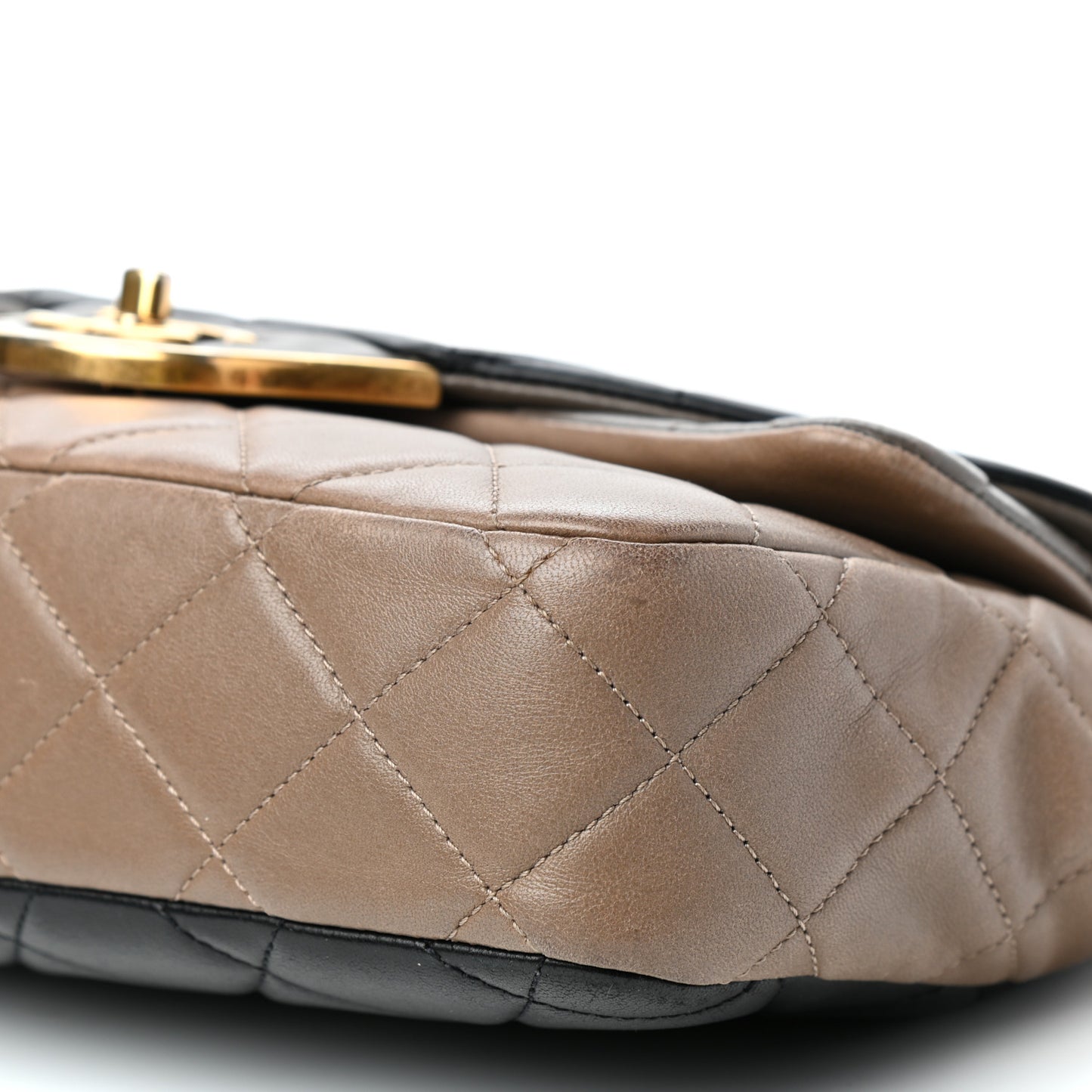 Lambskin Quilted Tri-Color Double Flap Black Taupe Brown