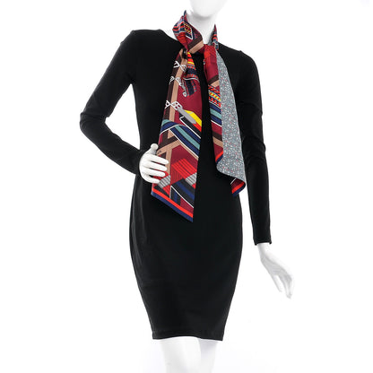 Hermes Silk Sangles en Zigzag Fleuries Maxi Twilly Bordeaux Jaune Vif Vert 2 of 5