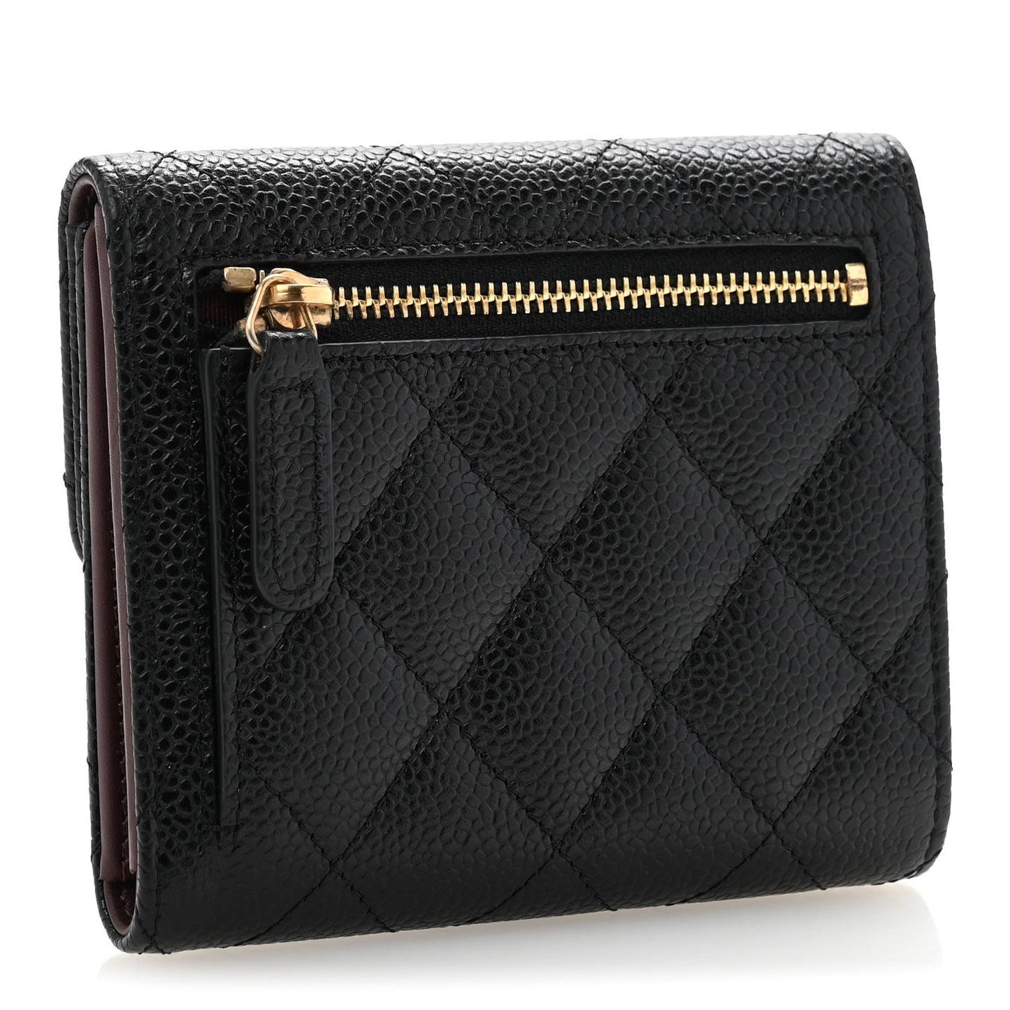 Caviar Quilted Compact Flap Wallet Black