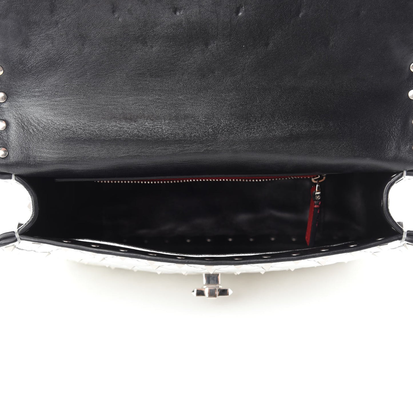 Metallic Nappa Medium Rockstud Spike Shoulder Bag Silver