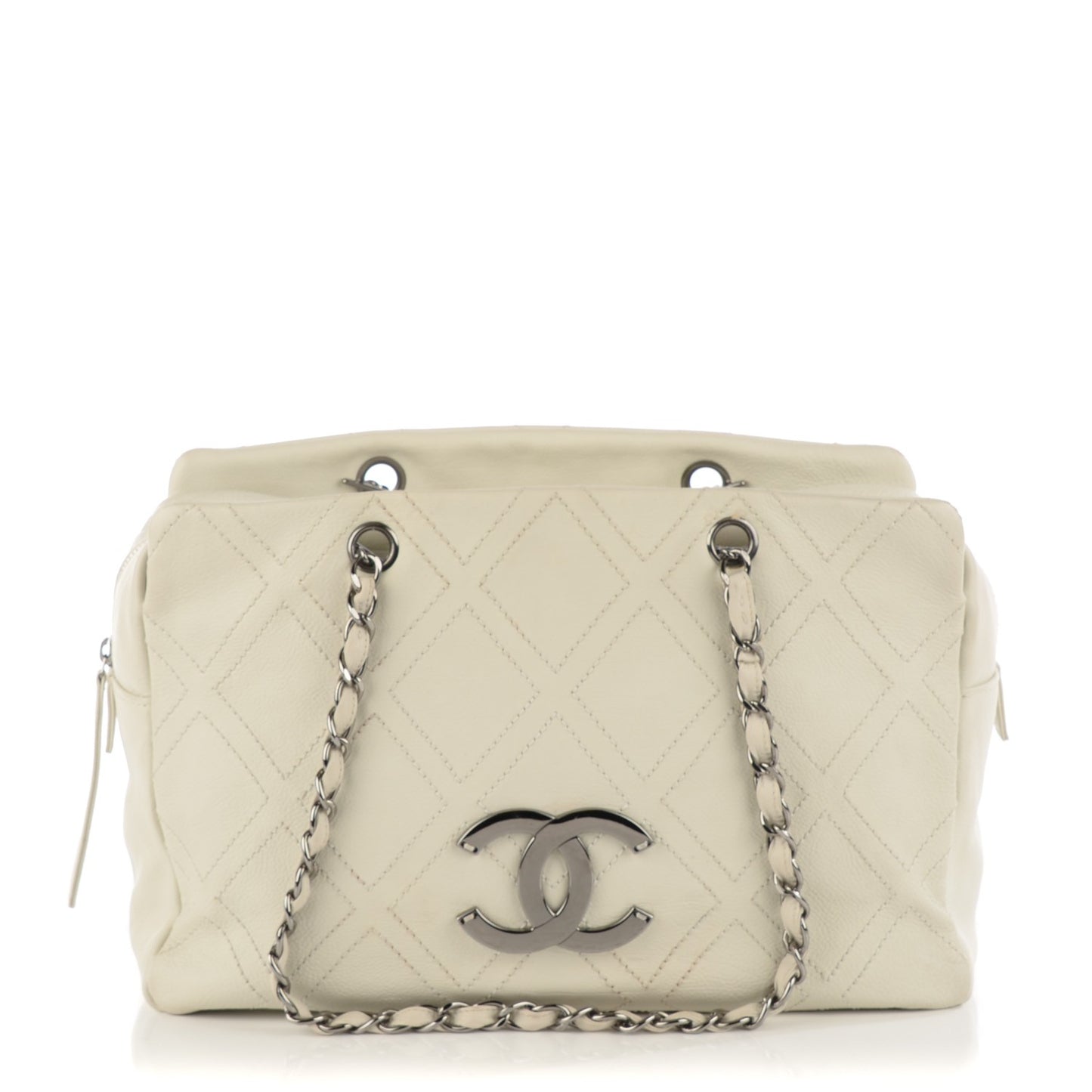 Calfskin Large Diamond Stitch Tote White