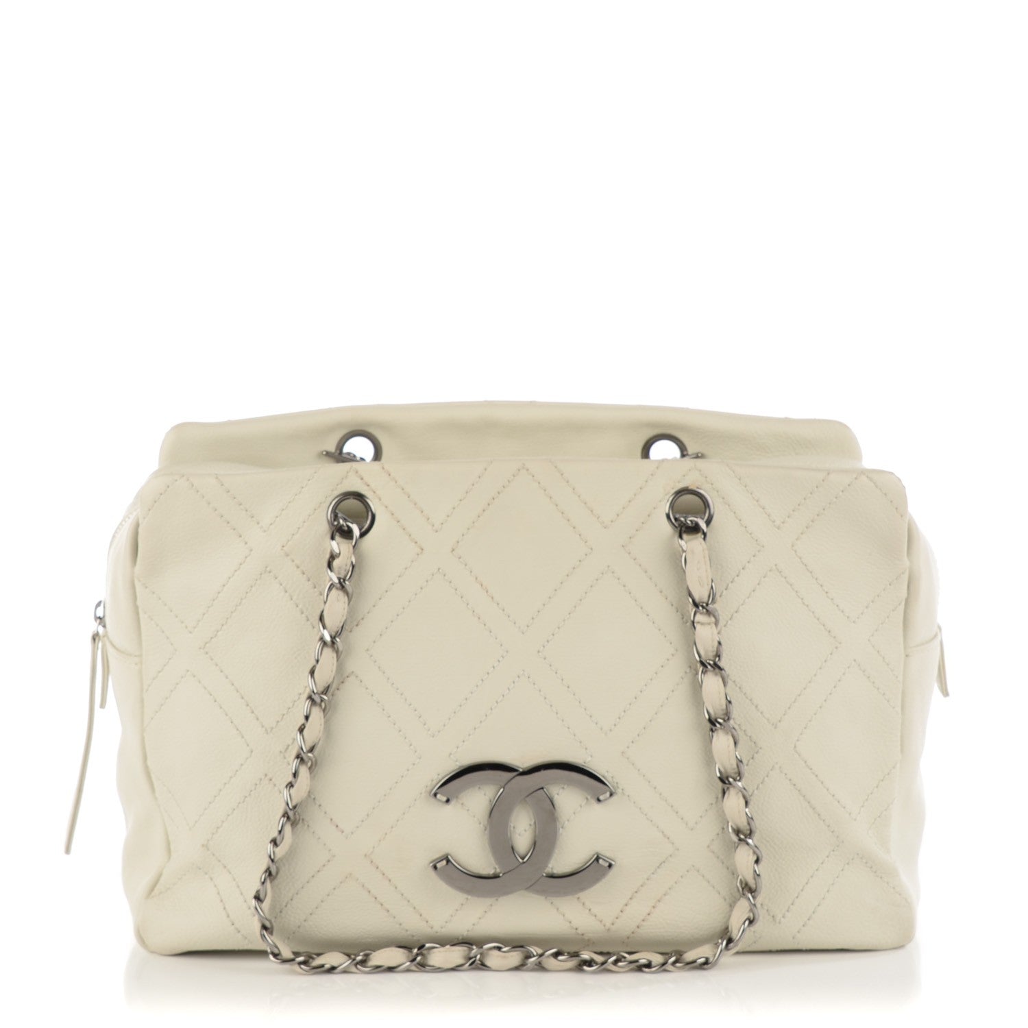 Chanel Calfskin Large Diamond Stitch Tote White 1 of 7