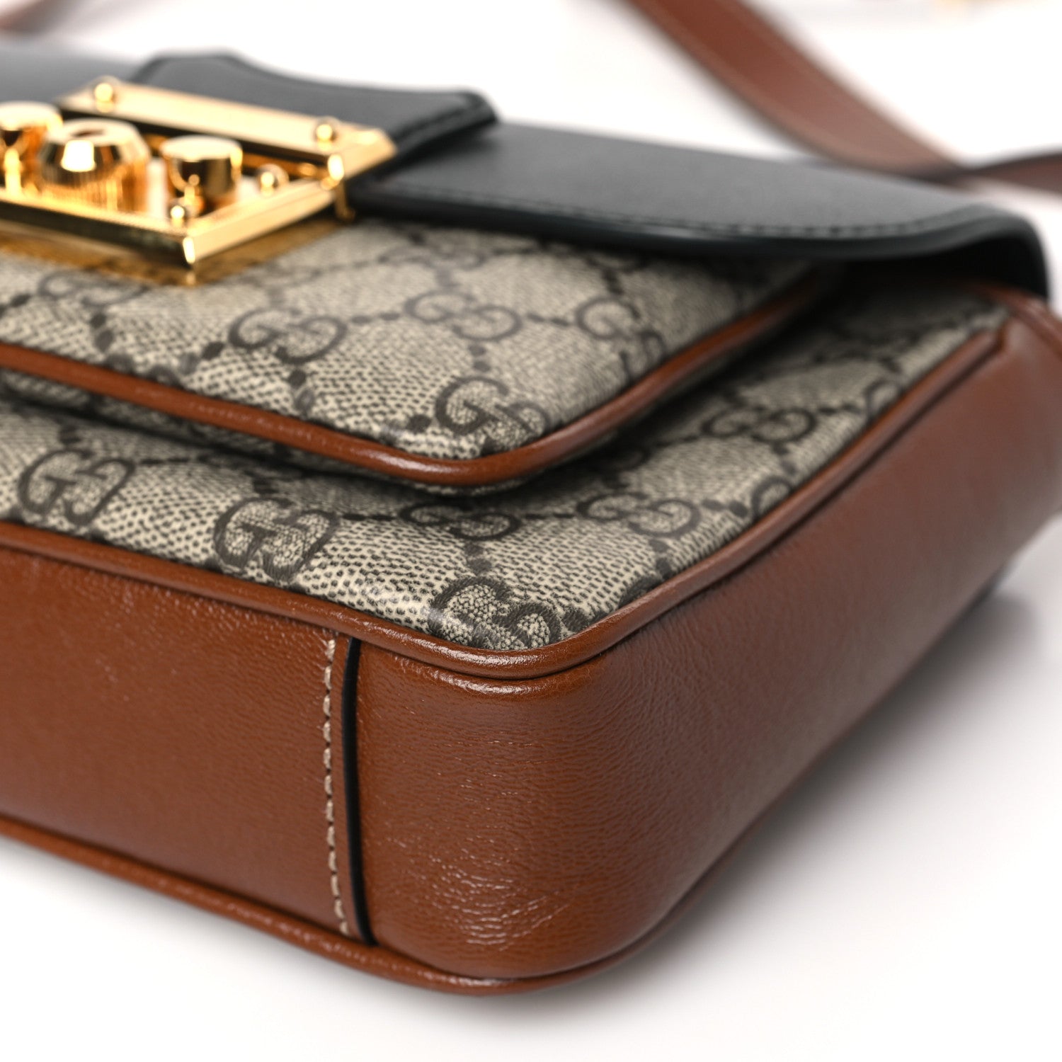 Gucci GG Supreme Monogram New Sakai Lux Calfskin Mini Padlock Flap Pocket Shoulder Bag Beige Ebony Black Cuir 9 of 10