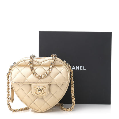Chanel Metallic Lambskin Quilted CC In Love Heart Clutch With Chain Gold 11 of 11