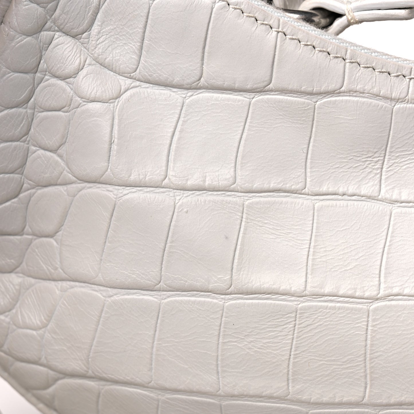 Extra Supple Calfskin Crocodile Embossed Le Cagole Shoulder Bag XS White