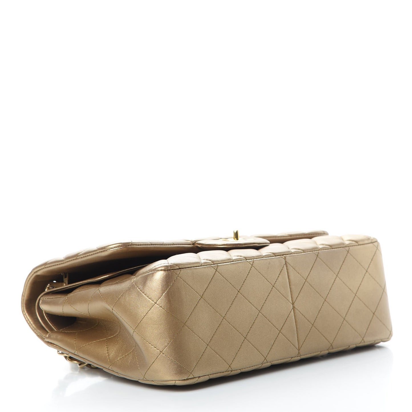 Metallic Lambskin Quilted Jumbo Double Flap Gold