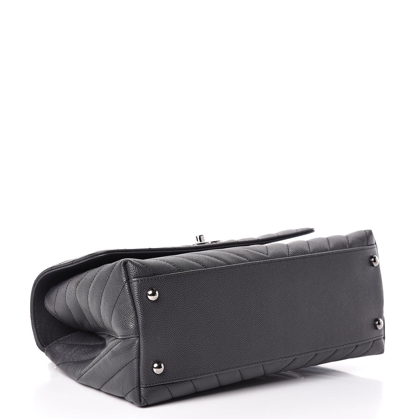 Caviar Chevron Quilted Small Coco Handle Flap Dark Grey