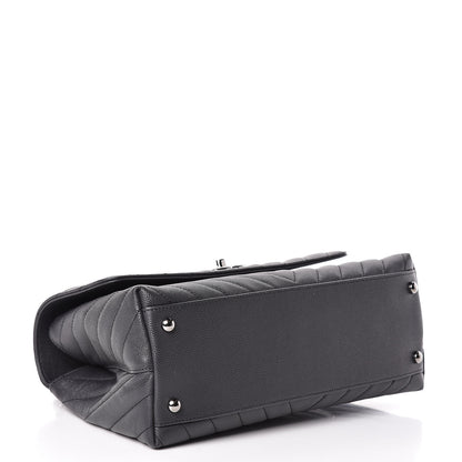 Chanel Caviar Chevron Quilted Small Coco Handle Flap Dark Grey 4 of 10