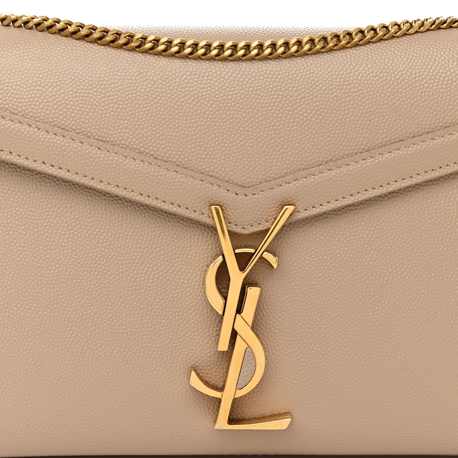 Saint Laurent Grain De Poudre Monogram Cassandra Chain Wallet Dark Beige 6 of 12