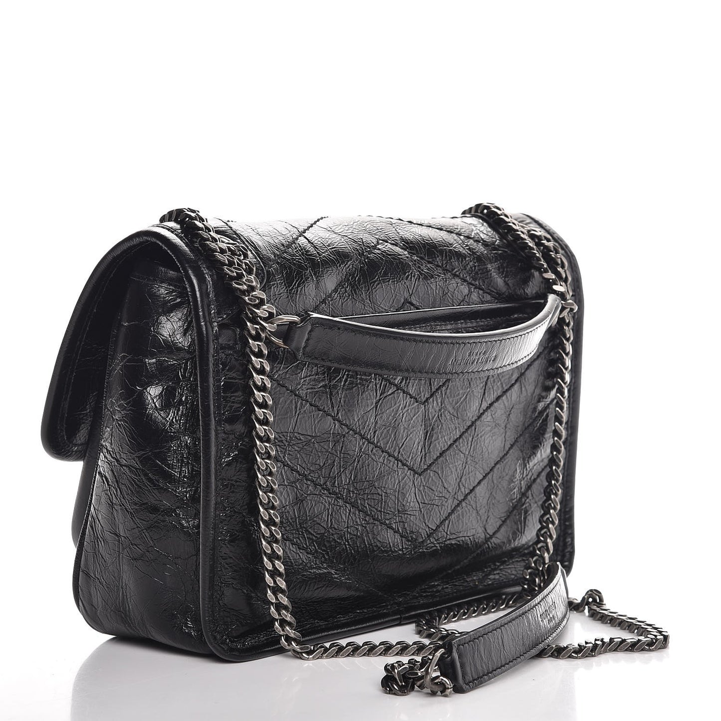 Crinkled Calfskin Matelasse Monogram Baby Niki Chain Satchel Black