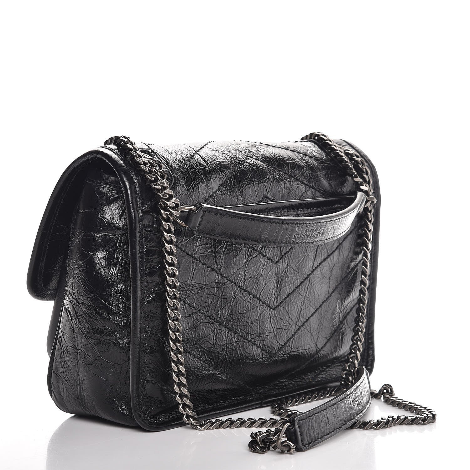 Saint Laurent Crinkled Calfskin Matelasse Monogram Baby Niki Chain Satchel Black 3 of 8
