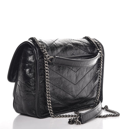 Saint Laurent Crinkled Calfskin Matelasse Monogram Baby Niki Chain Satchel Black 3 of 8