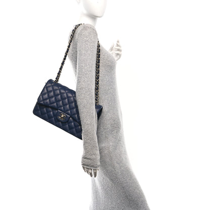 Chanel Caviar Quilted Jumbo Double Flap Navy Blue 2 of 10