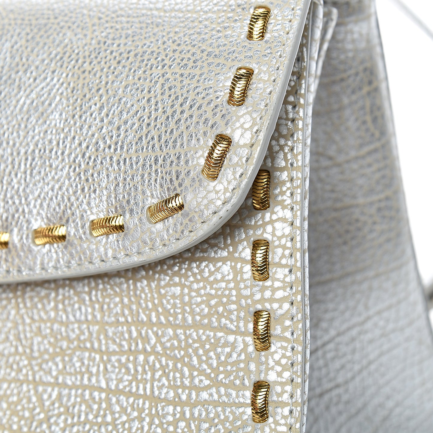 Metallic Crispy Calfskin MM Brillant Satchel Antique Silver