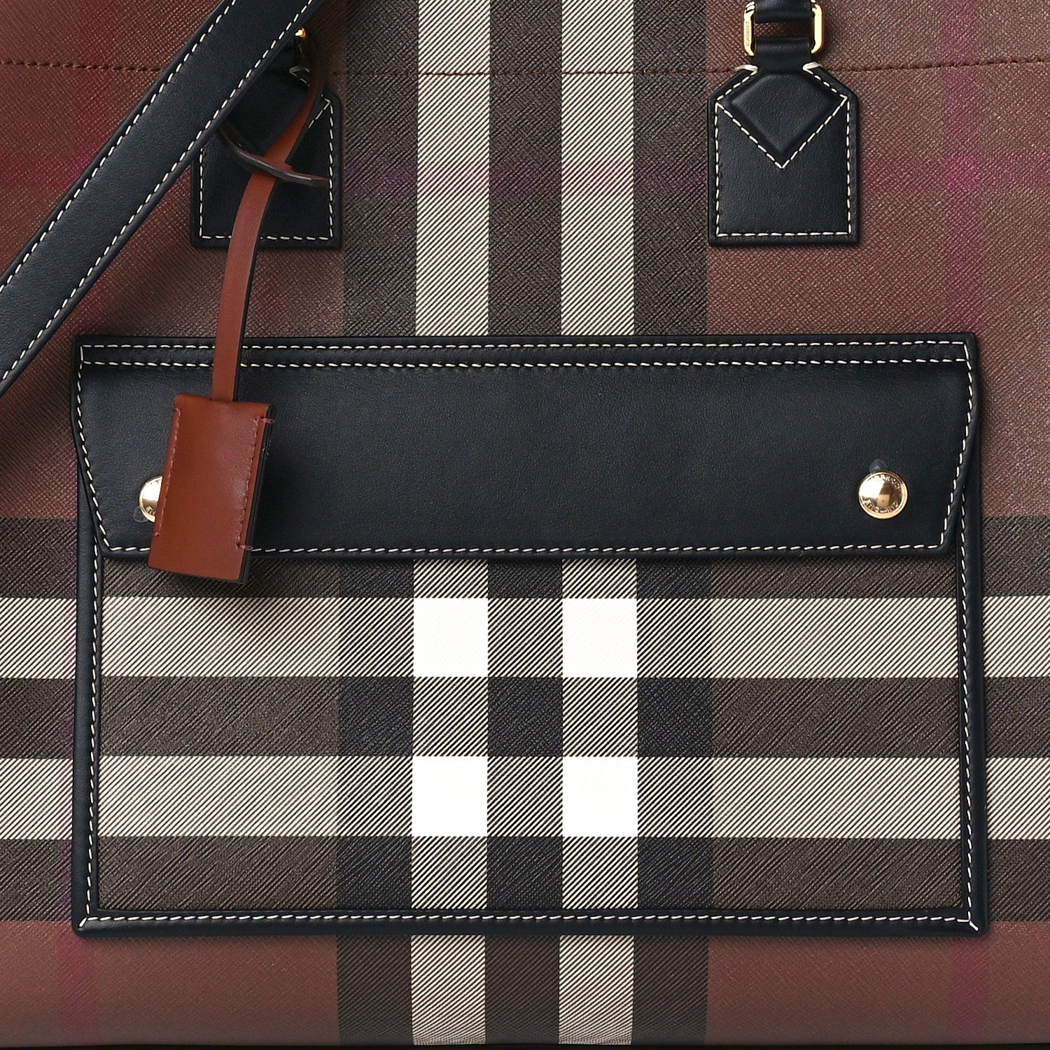 Burberry E-Canvas Check Calfskin Medium Freya Tote Dark Birch Brown 10 of 13
