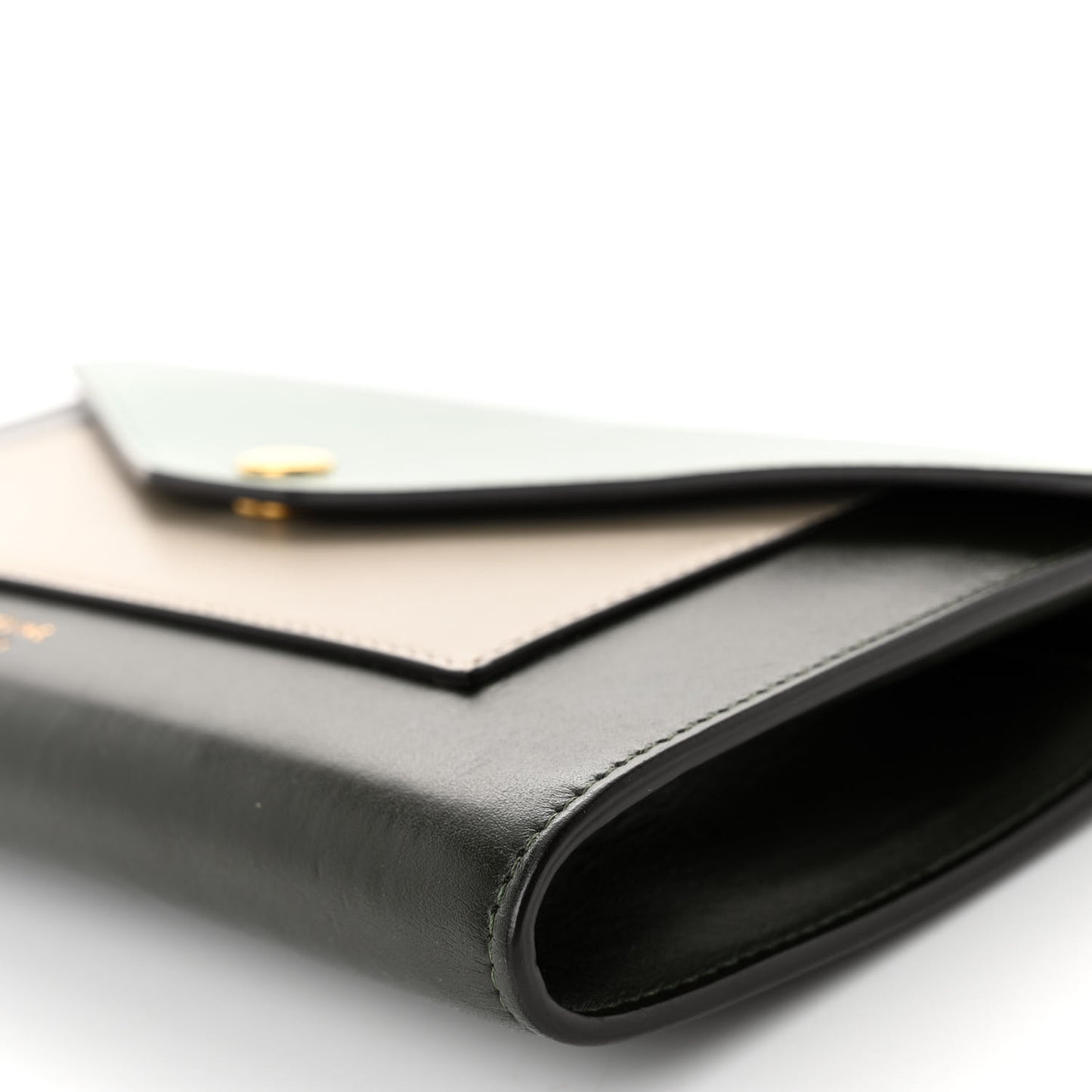 Smooth Calfskin Tri-Color Clutch on a Chain Jade