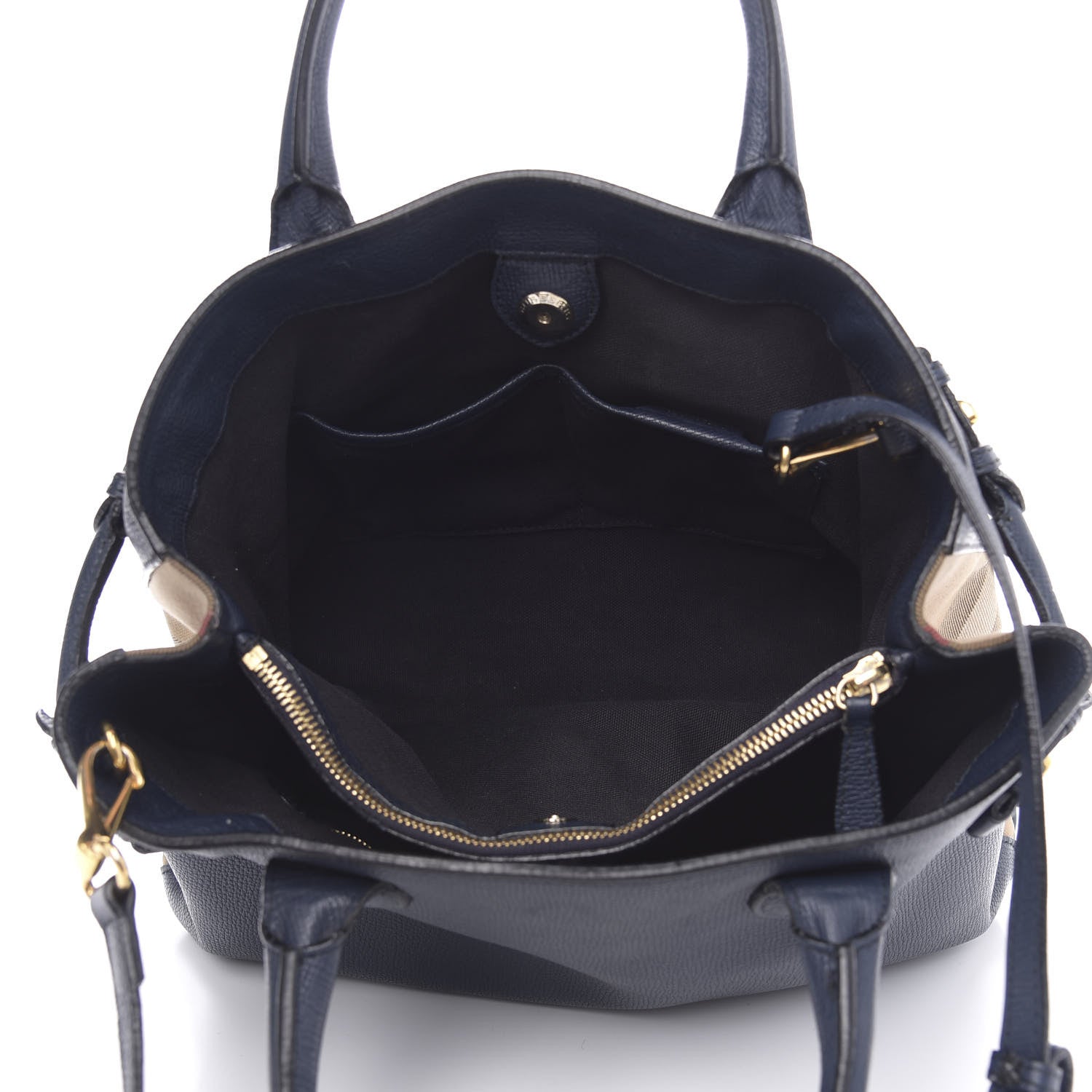 Burberry Grainy Calfskin House Check Medium Banner Tote Ink Blue 6 of 20
