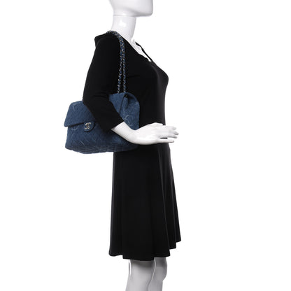 Chanel Denim Quilted CC Print Jumbo Single Flap Blue 2 of 10