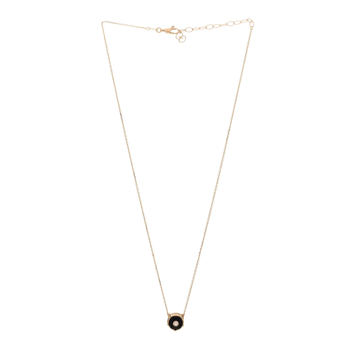 18K Yellow Gold Diamond Onyx Le Marche Des Merveilles Feline Pendant Necklace