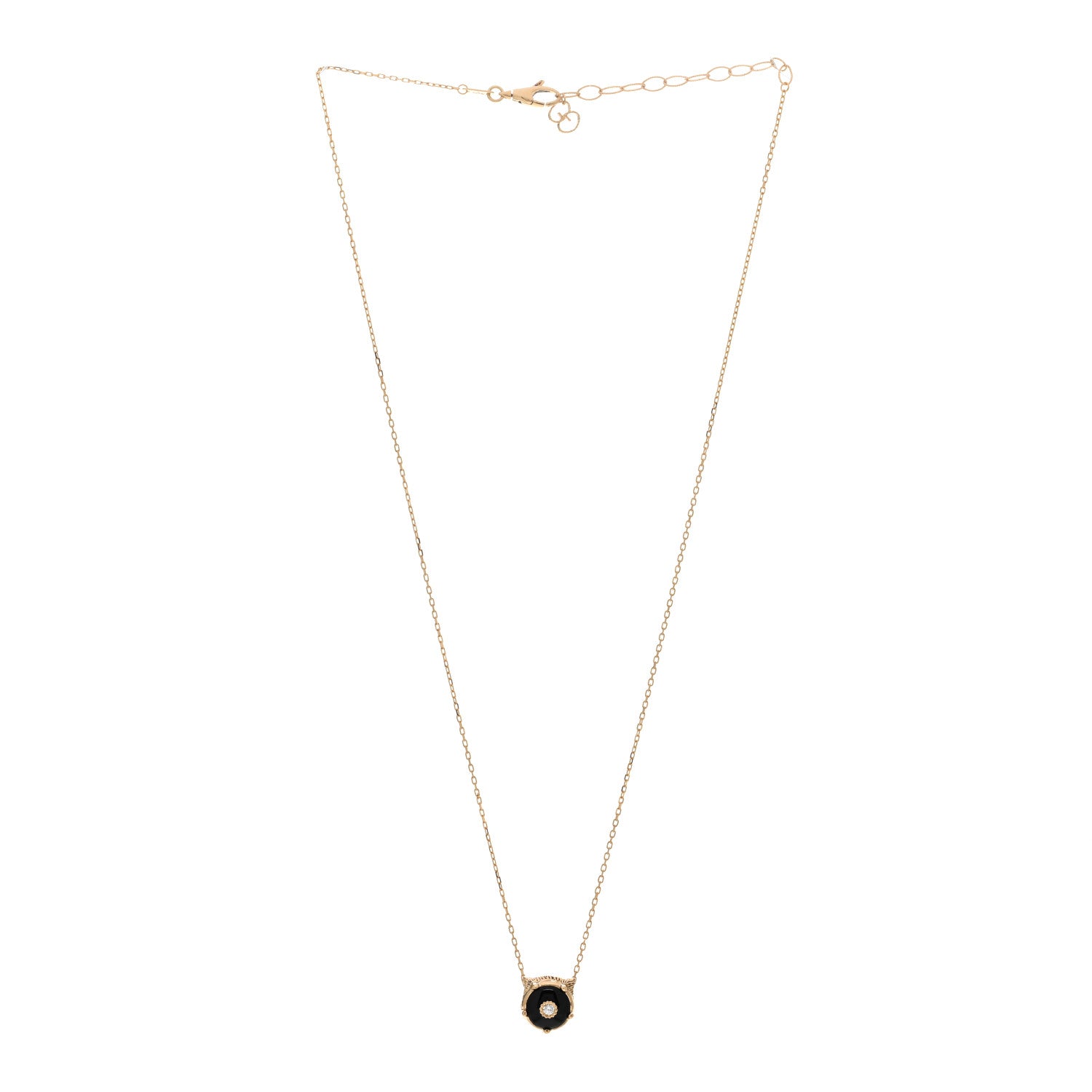 Gucci 18K Yellow Gold Diamond Onyx Le Marche Des Merveilles Feline Pendant Necklace 3 of 4