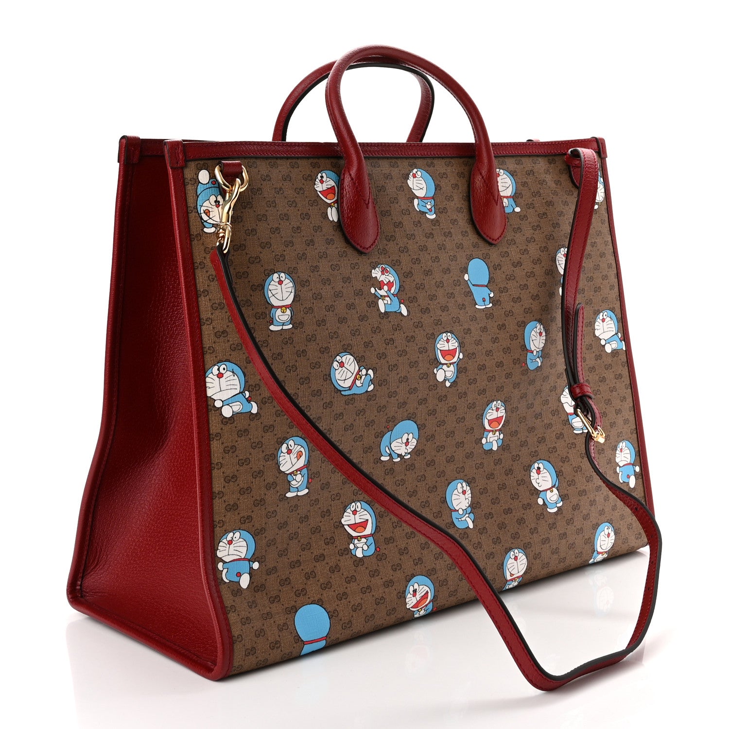 Gucci X DORAEMON Mini Vintage GG Supreme Monogram Large Tote Bag Beige Cherry Red 3 of 10