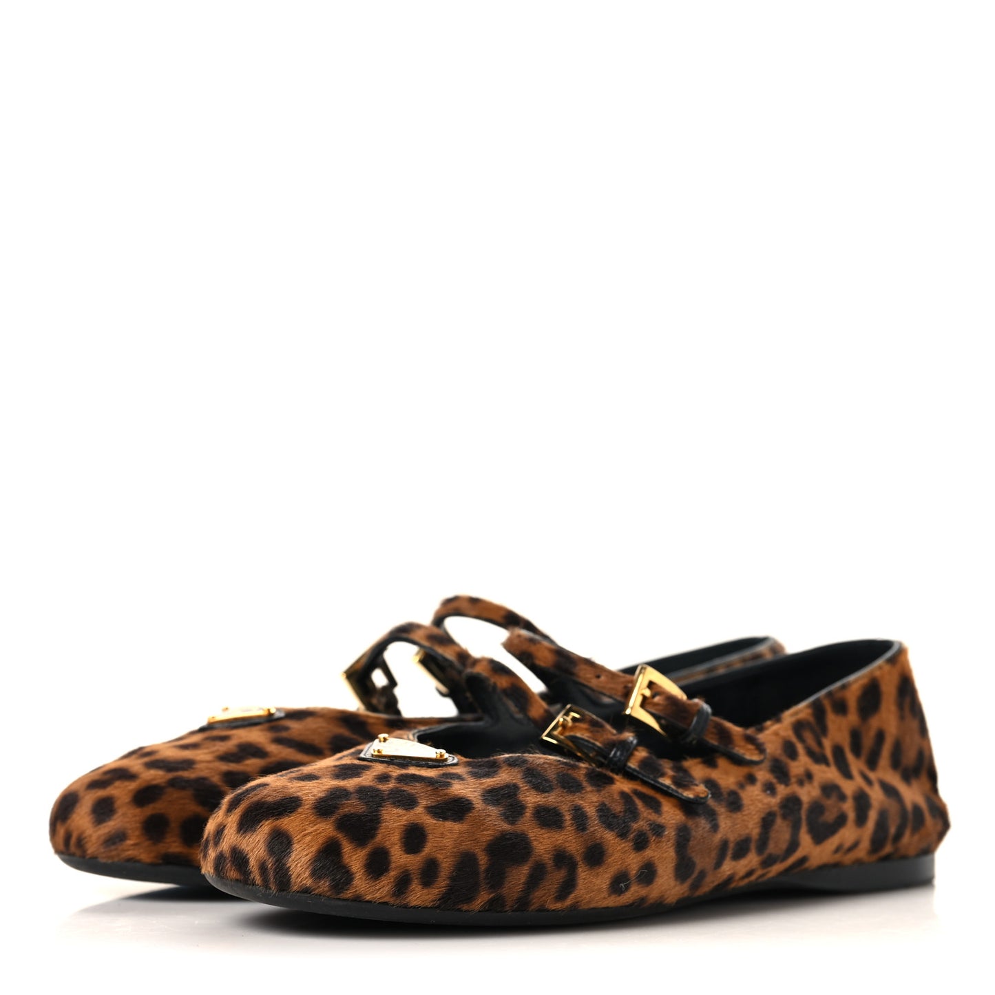Calf Hair Leopard Print Ballerina Flats 36.5 Honey