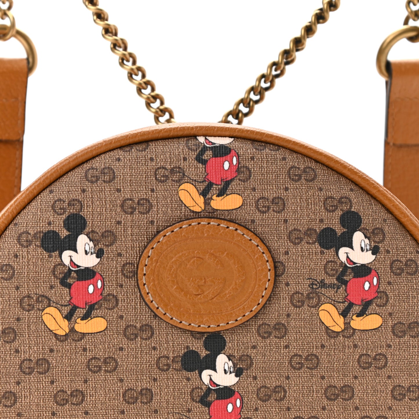X DISNEY Mini Vintage GG Supreme Monogram Mickey Mouse Round Backpack Beige Vintage Sun Oil