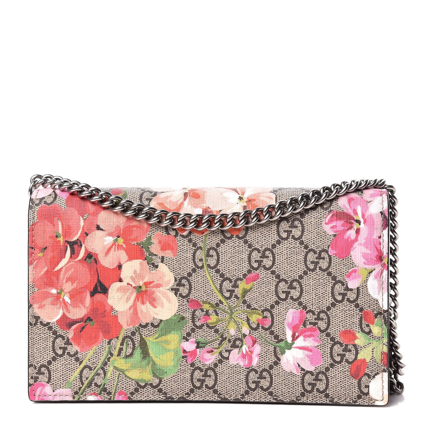 GG Supreme Monogram Blooms Chain Wallet Beige Multicolor Dry Rose