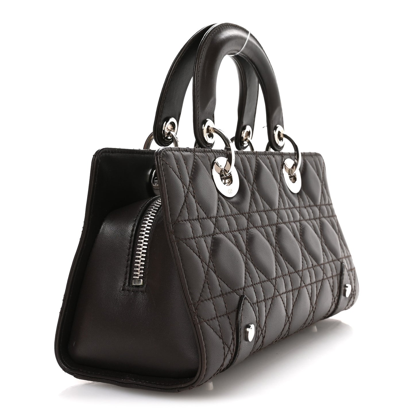 Lambskin Cannage Stitched Small East West Lady Dior Marron Fonce
