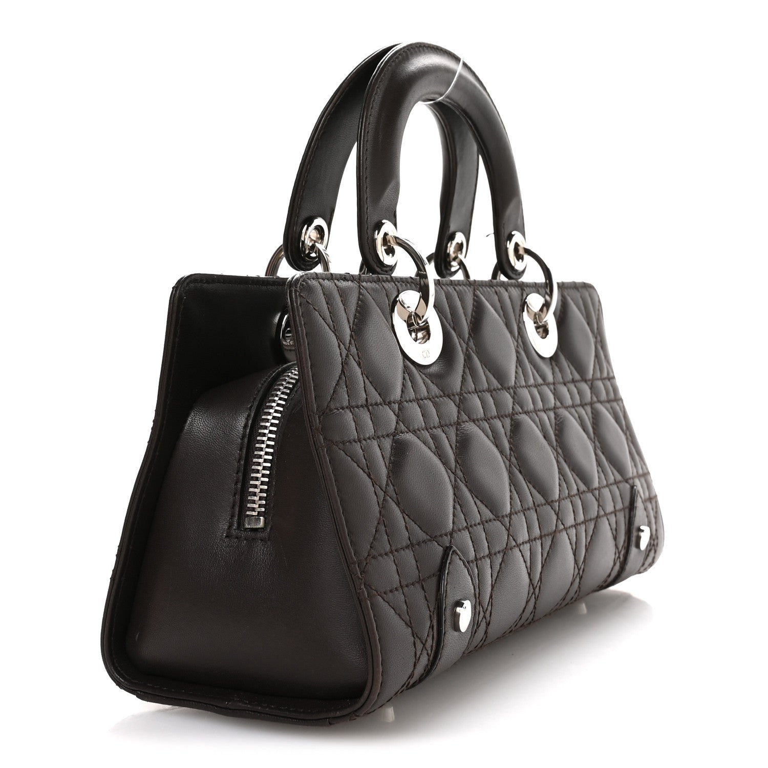 Christian Dior Lambskin Cannage Stitched Small East West Lady Dior Marron Fonce 3 of 11