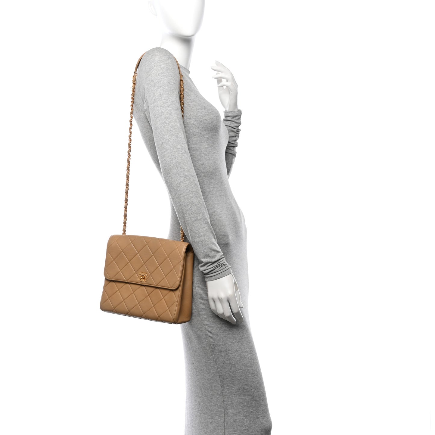 Lambskin Quilted Small Single Flap Beige