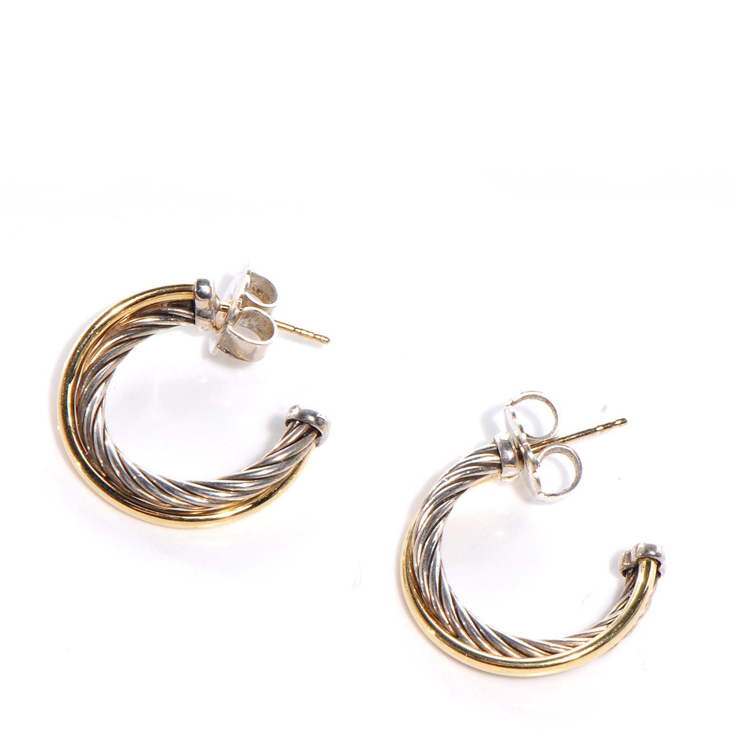 David Yurman Sterling Silver 18K Yellow Gold 23mm Crossover Cable Hoop Earrings 1 of 5