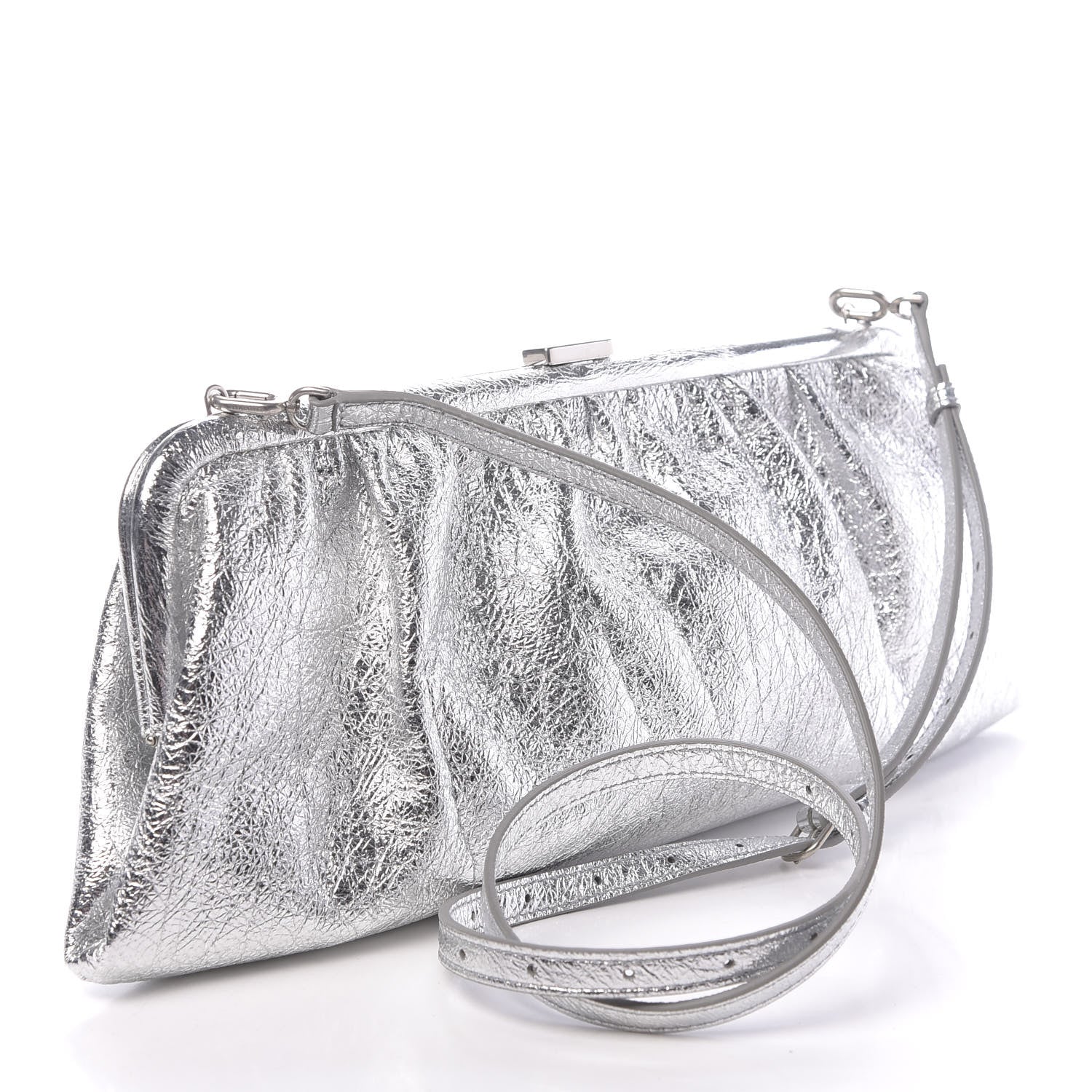 Balenciaga Metallic Textured Calfskin Logo XL Cloud Clutch Silver 3 of 10