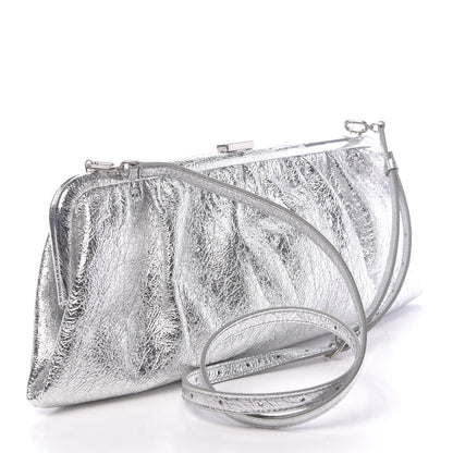 Balenciaga Metallic Textured Calfskin Logo XL Cloud Clutch Silver 3 of 10