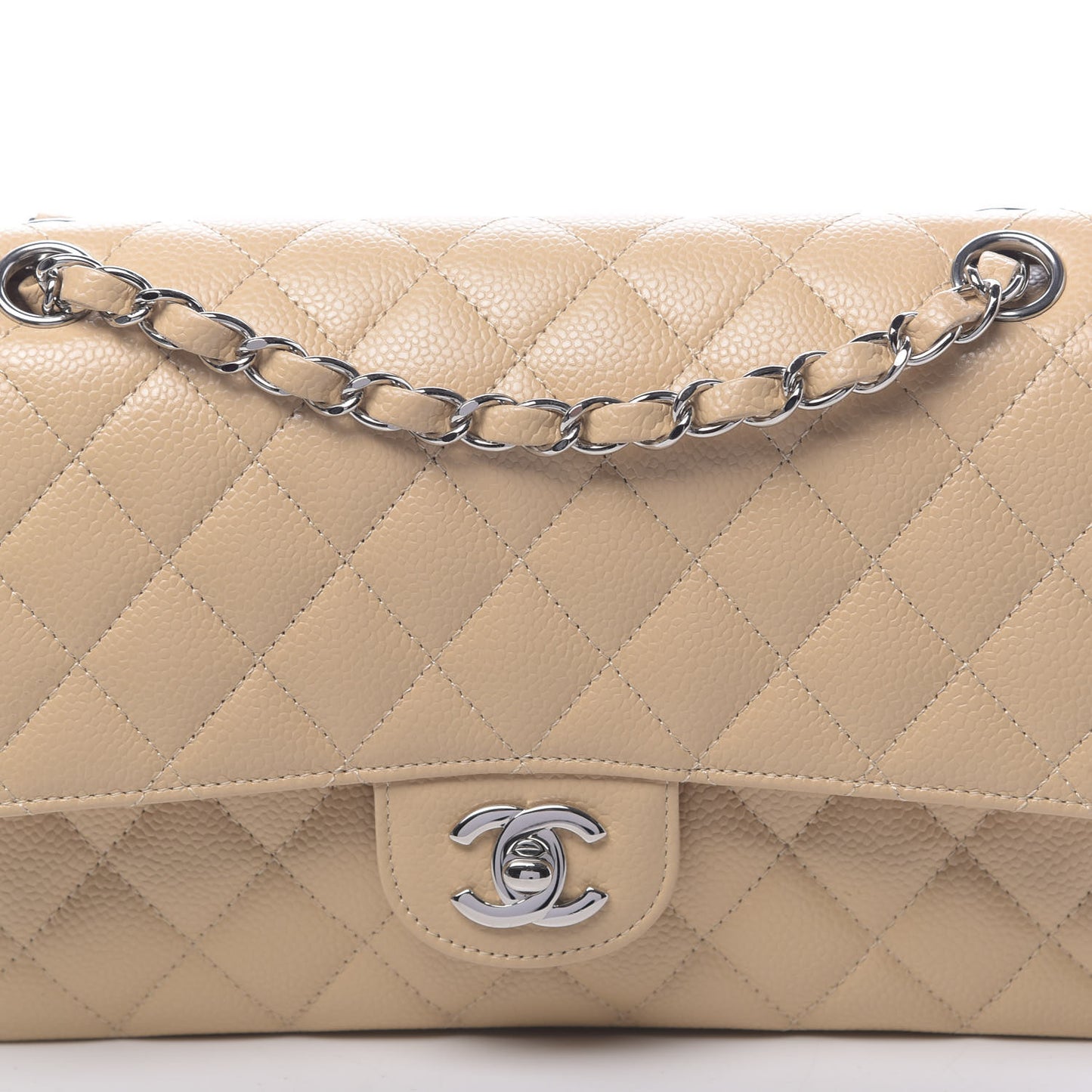 Caviar Quilted Medium Double Flap Beige Clair
