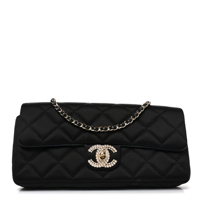 Chanel Satin Quilted Pearl CC Flap Clutch Black 1 of 10