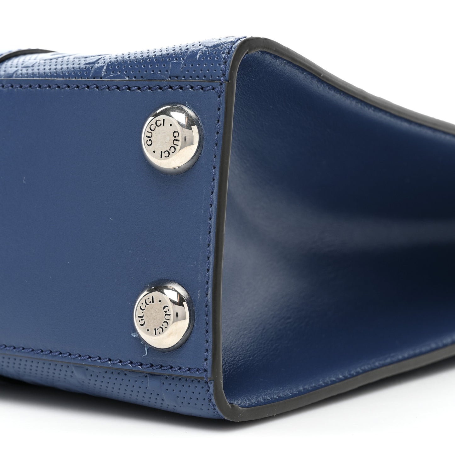 Calfskin GG Tennis Embossed Medium Tote Bag Intense Metal Blue