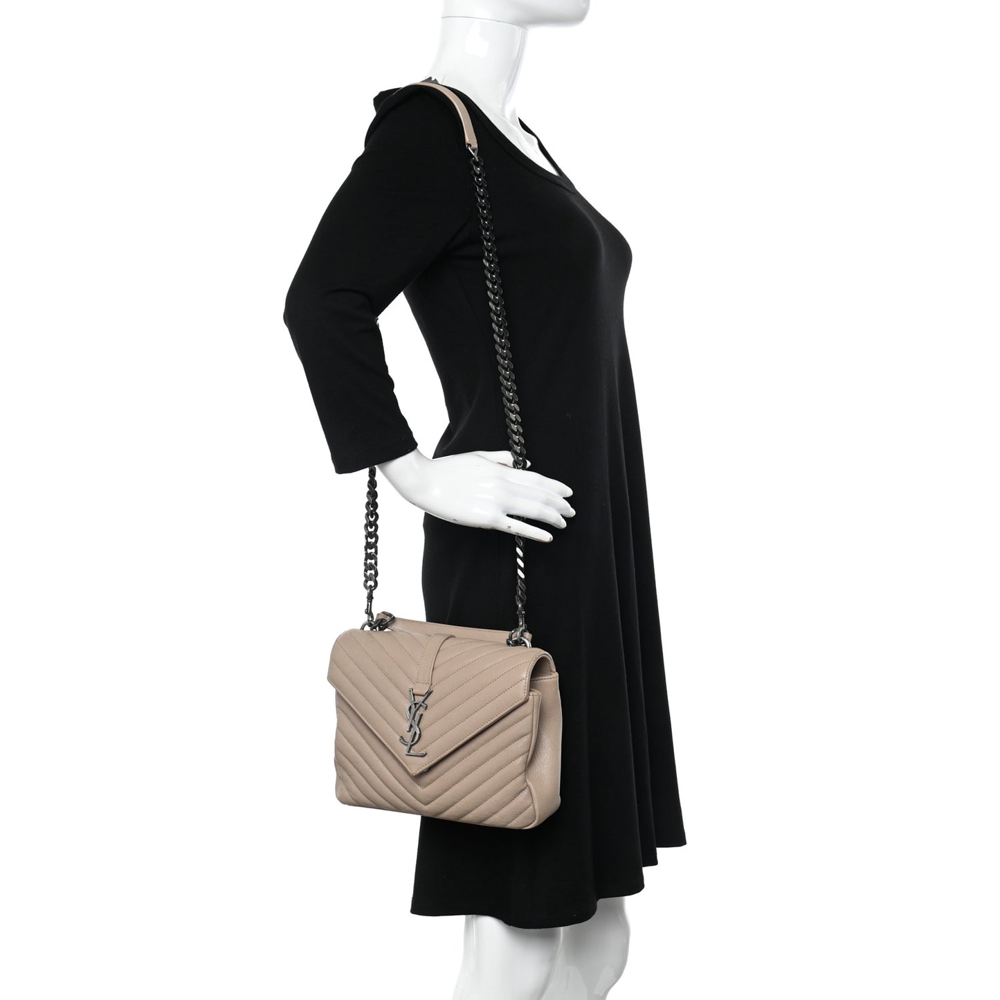 Sheepskin Matelasse Chevron Monogram Medium College Bag Dark Beige