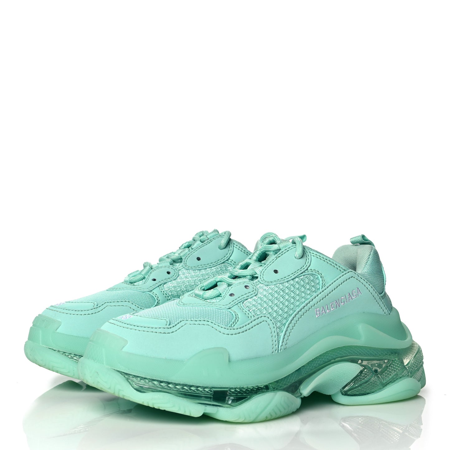 Fabric Mesh Clear Sole Womens Triple S Sneakers 38 Mint