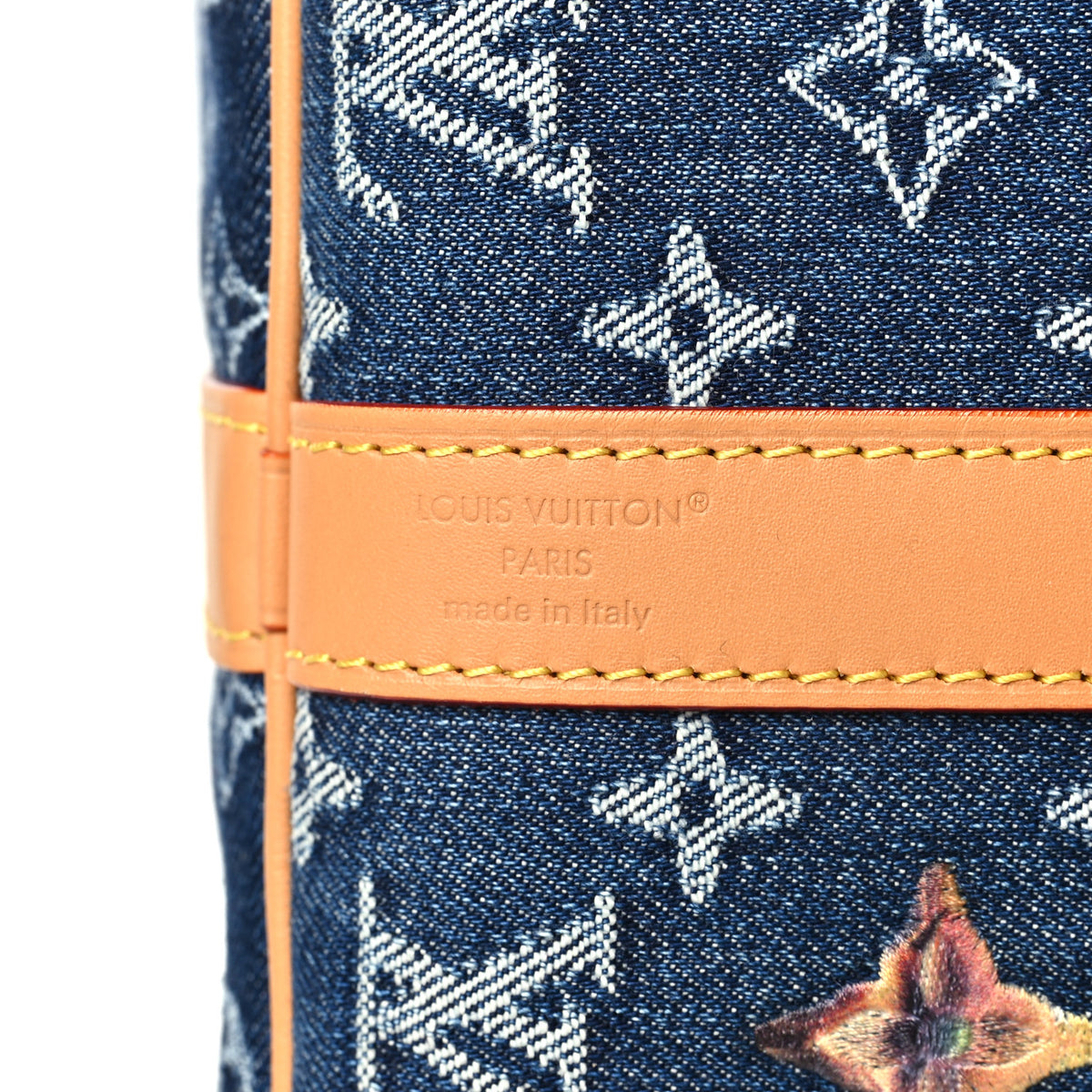 Louis Vuitton Denim Monogram Flowers Keepall Bandouliere 50 Blue 5 of 8