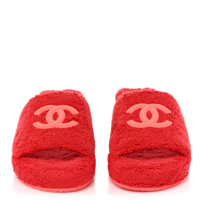 Chanel Terry CC Flat Mules Sandals 39 Dark Red Orange 2 of 8