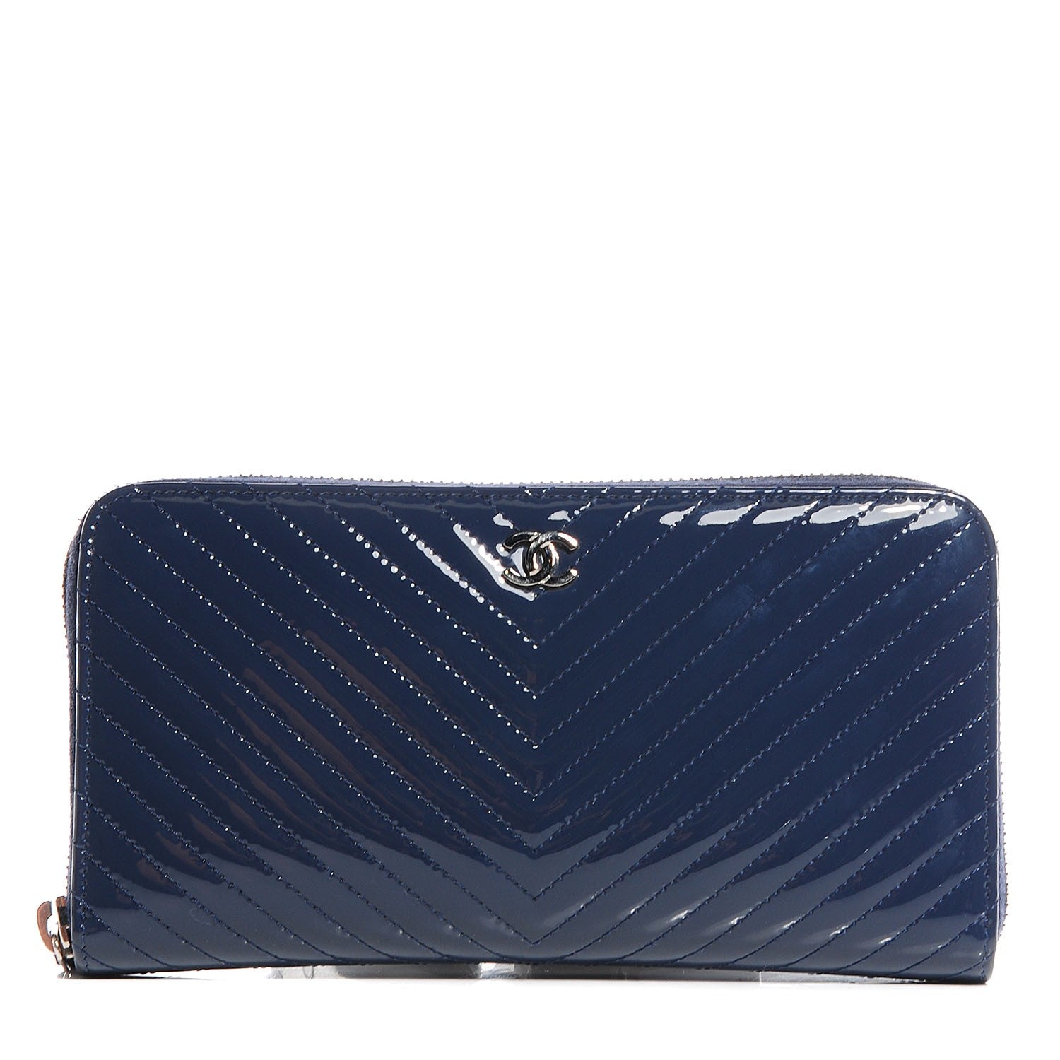 Chanel Patent Chevron Zip Around Wallet Blue 1 of 8