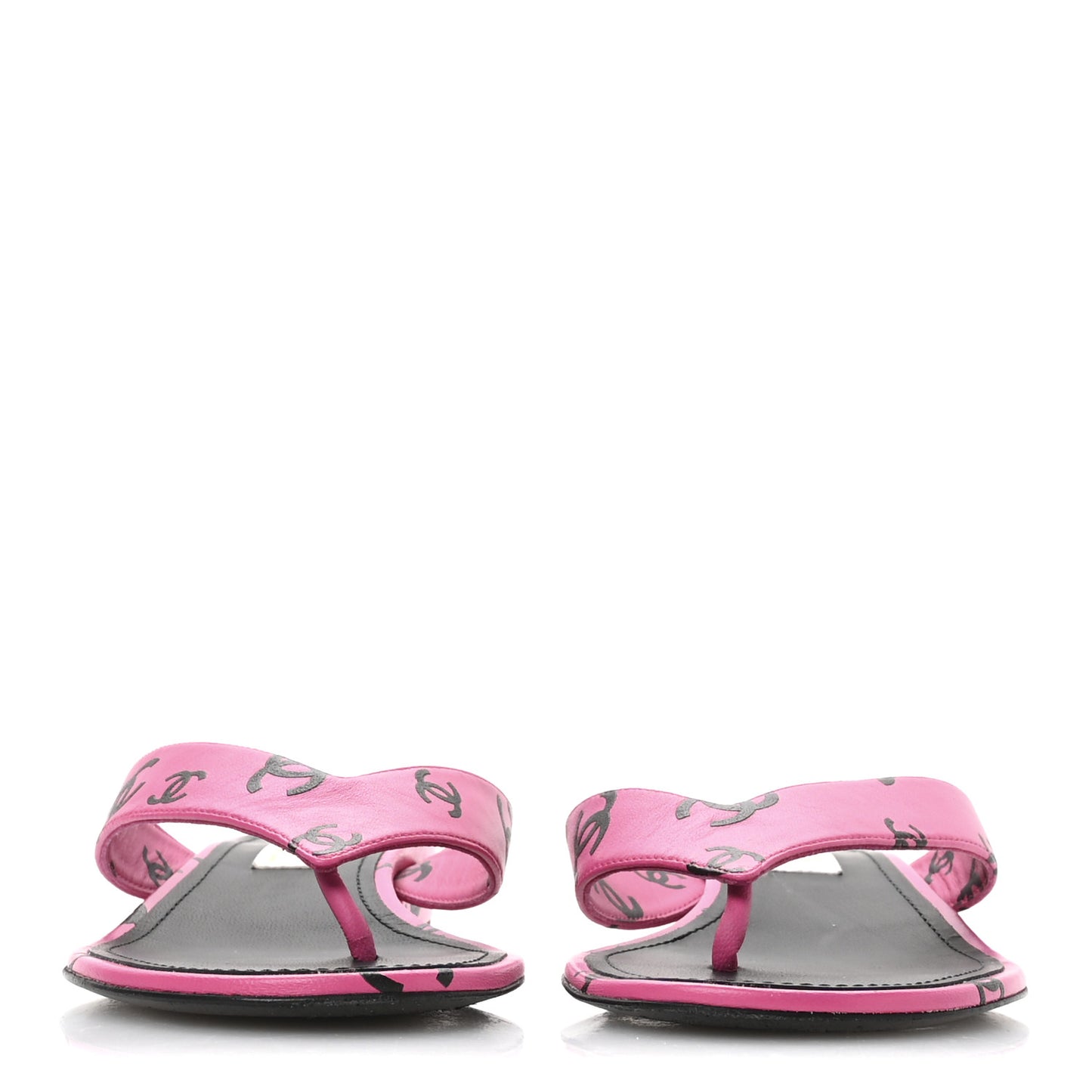 Lambskin Printed Coco Beach Thong Sandals 37.5 Dark Pink Black