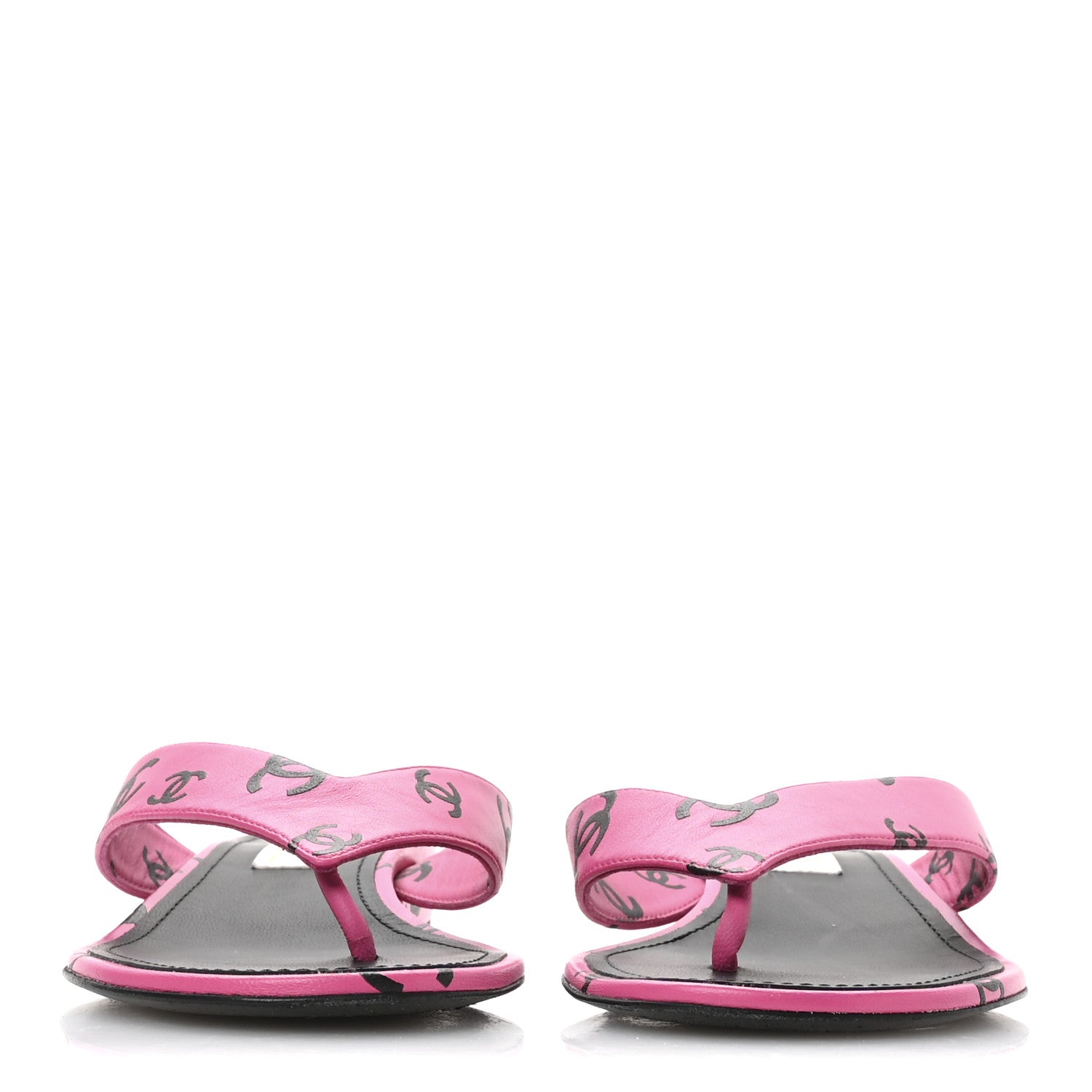 Chanel Lambskin Printed Coco Beach Thong Sandals 37.5 Dark Pink Black 3 of 9