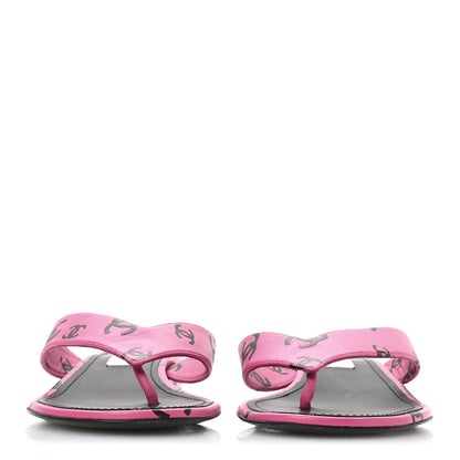 Chanel Lambskin Printed Coco Beach Thong Sandals 37.5 Dark Pink Black 3 of 9