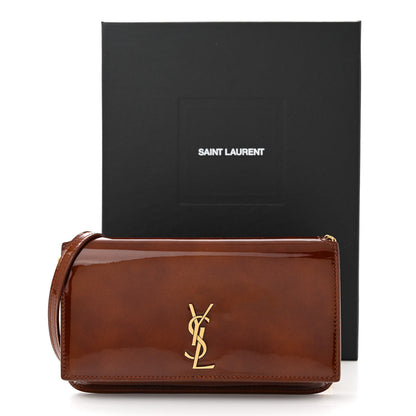 Saint Laurent Patent Monogram Phone Holder Crossbody Chataigne 10 of 10